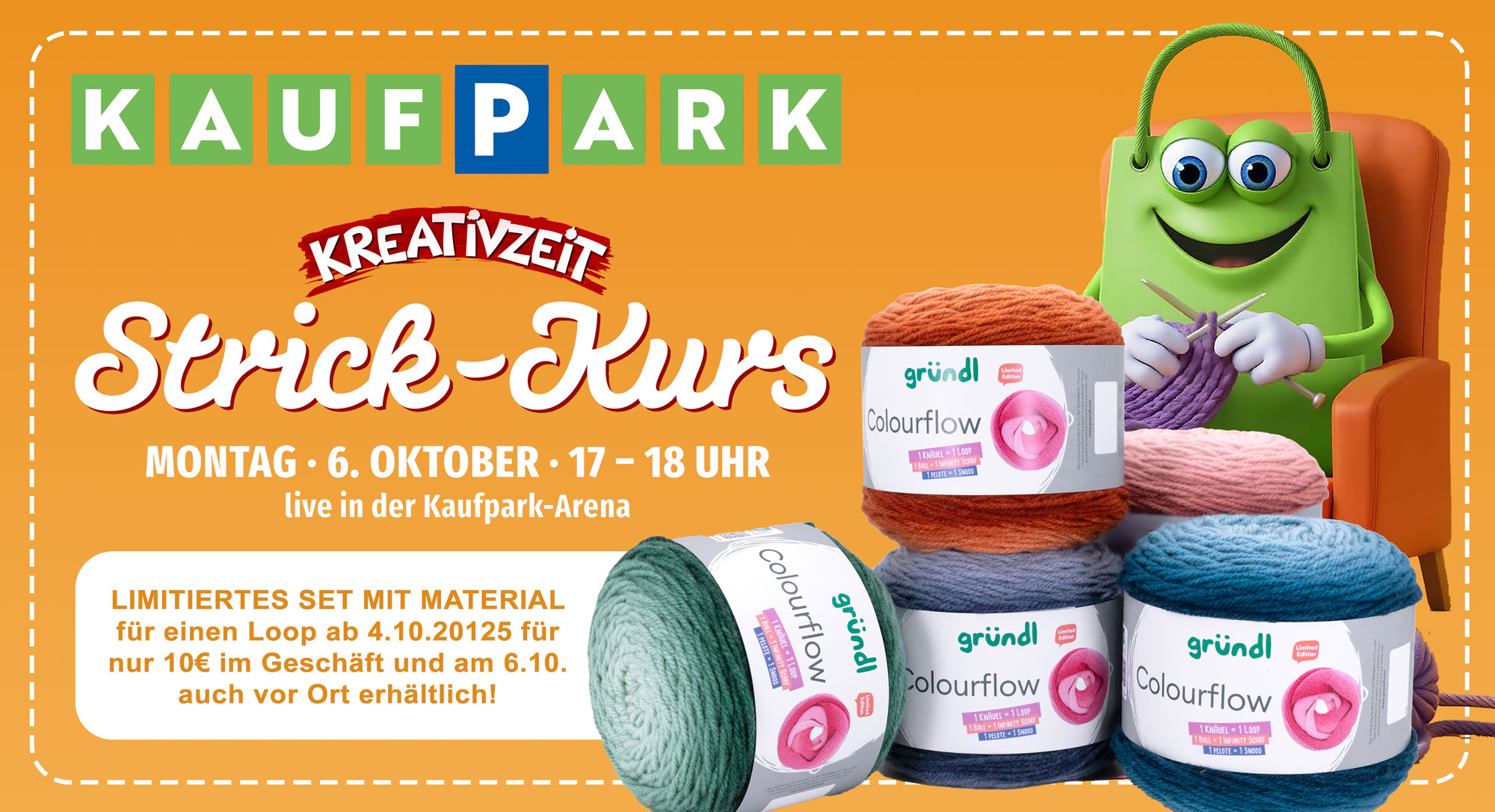 Banner für die Strick Aktion im Kaufpark